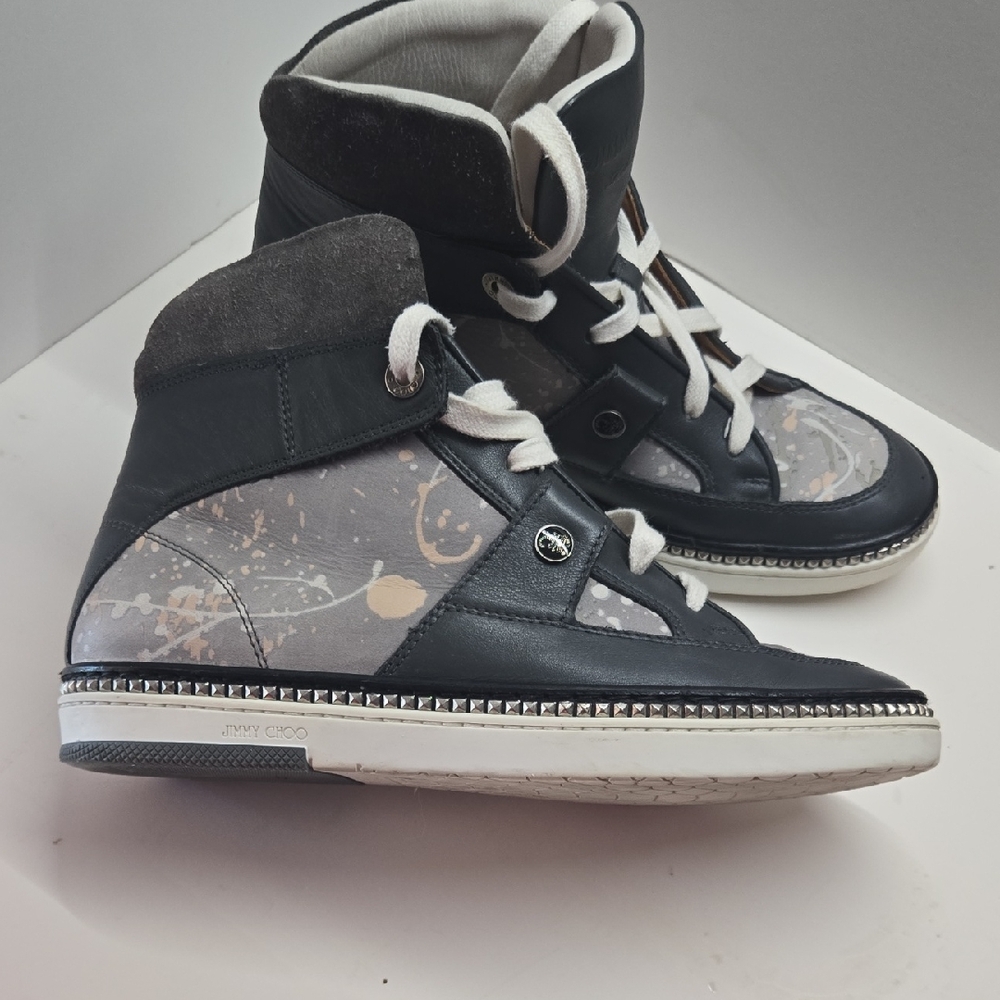 Jimmy Choo Barlowe High-Top Sneakers- Grey, Size 39